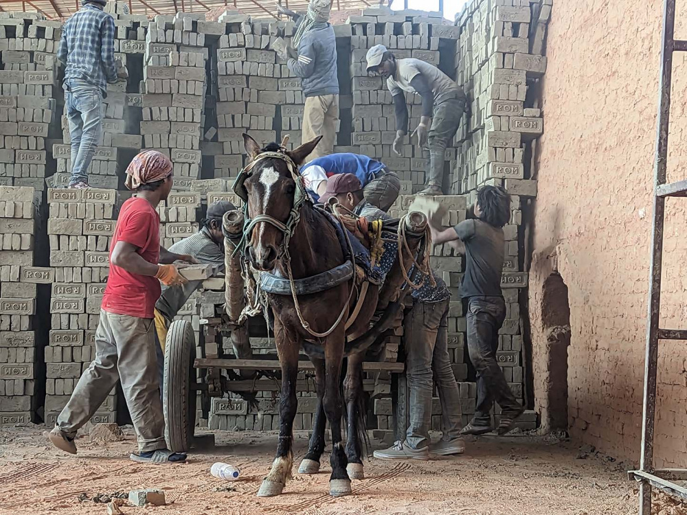 Raw Brick Stacking In Kiln